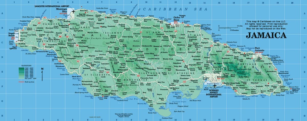 географска карта на јамајка