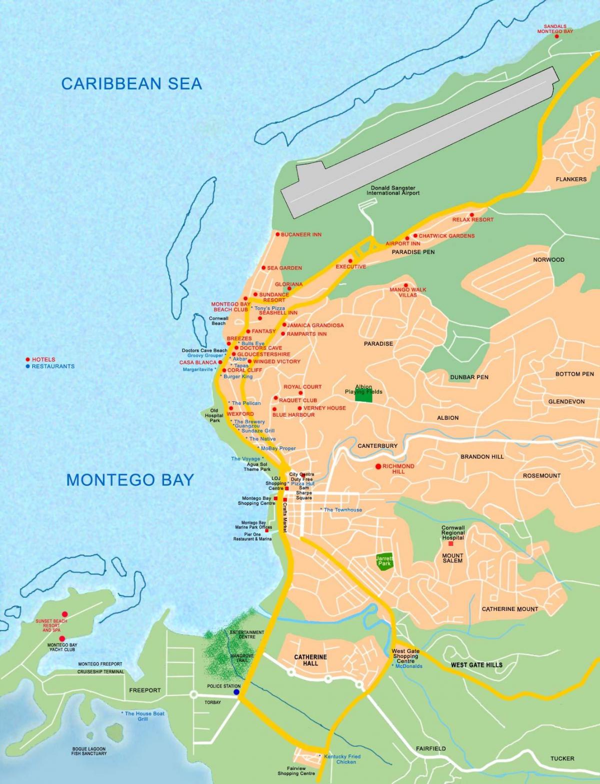 montego bay јамајка на мапата