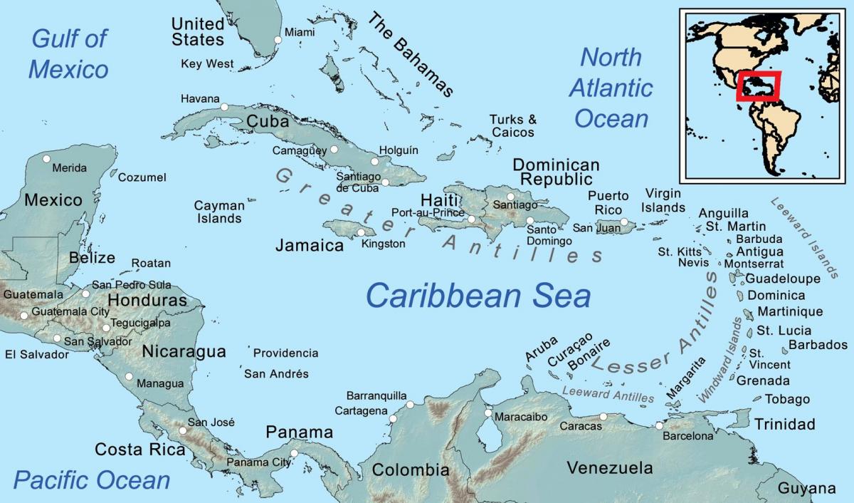 карта на јамајка и околните острови